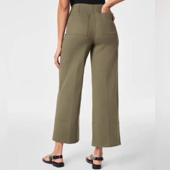 NWT Spanx Stretch Twill Cropped Wide Leg Pant Olive Green - Picture 3 of 8